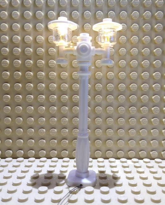 White twin lamp post. (warm white light). Light kit.